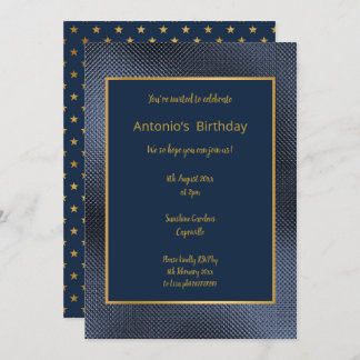 ELEGANT METALLIC NAVY STAR GOLD BIRTHDAY EINLADUNG