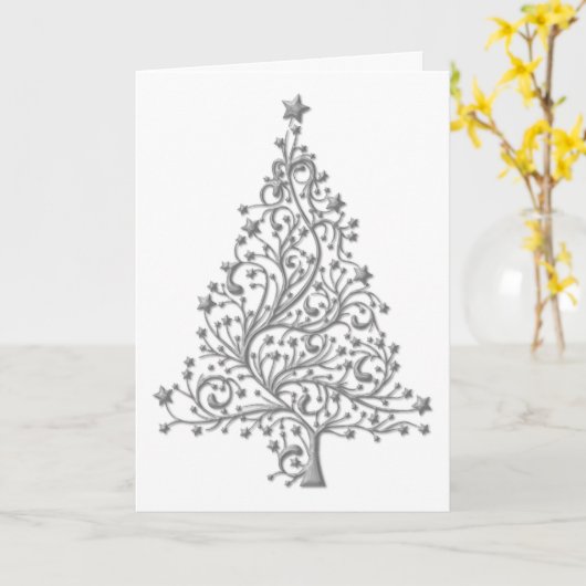 Elegant Metallic Silver Tree Weihnachten Karte (Gelbe Blume)