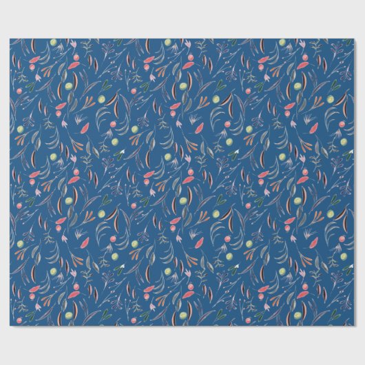 Elegant Mid Blue FLORAL Geschenkpapier (Flach)