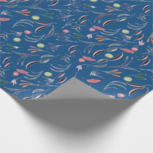 Elegant Mid Blue FLORAL Geschenkpapier (Ecke)