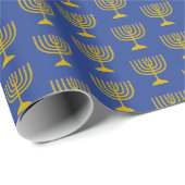 Elegant Mid Blue | Hanukkah | MENORAH Geschenkpapier (Rolleneckpunkt)