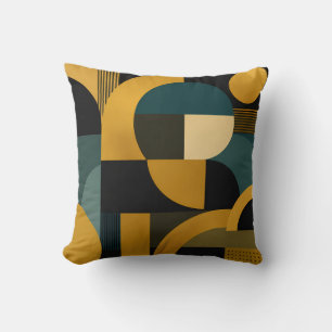 Elegant Mid-Century Modern Gold und Teal Geometris Kissen