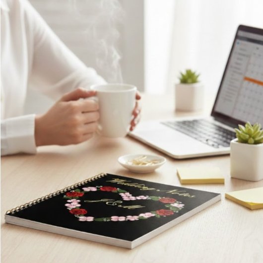 Elegant Midnight Black & Gold Wedding Planner Note Notizblock