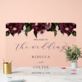 Elegant Midnight Blue Burgundy Floral Wedding Acrylschild (Hochzeit)