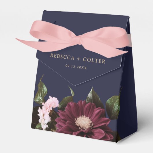 Elegant Midnight Blue Burgundy Floral Wedding Geschenkschachtel (Vorderseite)