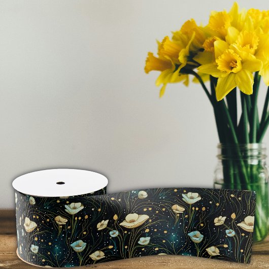 Elegant Midnight Blue Celestial Floral Ripsband