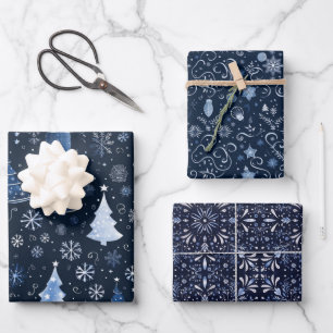 Elegant Midnight Blue Christmas Images Geschenkpapier Set