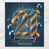 Elegant Midnight Blue & Gold gestreift am 21. Gebu Weinetikett (Einzelnes Label)