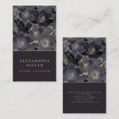 Elegant Midnight Blue & Gray Floral Vertikal Visitenkarte (Vorne/Hinten)
