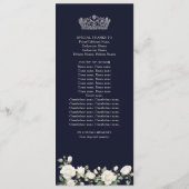 Elegant Midnight Blue Quinceanera Tiara und Rose Programm (Rückseite)