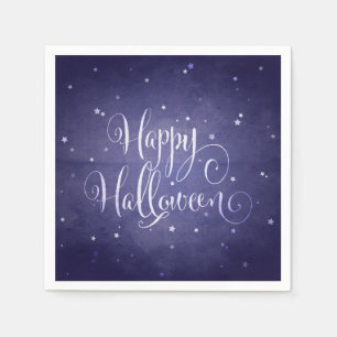 Elegant Midnight Blue Stars Happy Halloween Serviette