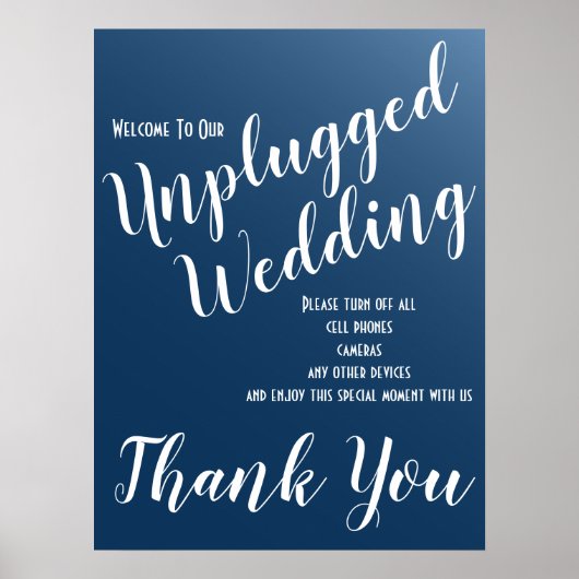 Elegant Midnight Blue Unplugged Wedding Sign Poster (Vorne)