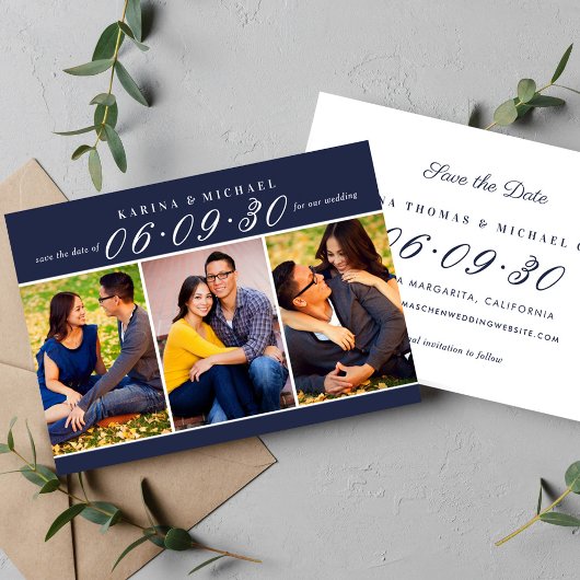 Elegant Midnight Blue Wedding Foto Collage Save The Date