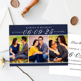 Elegant Midnight Blue Wedding Foto Collage Save The Date
