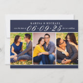 Elegant Midnight Blue Wedding Foto Collage Save The Date (Vorderseite)