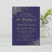 Elegant Midnight Navy Blue & Gold Formal Wedding Einladung (Stehend Vorderseite)