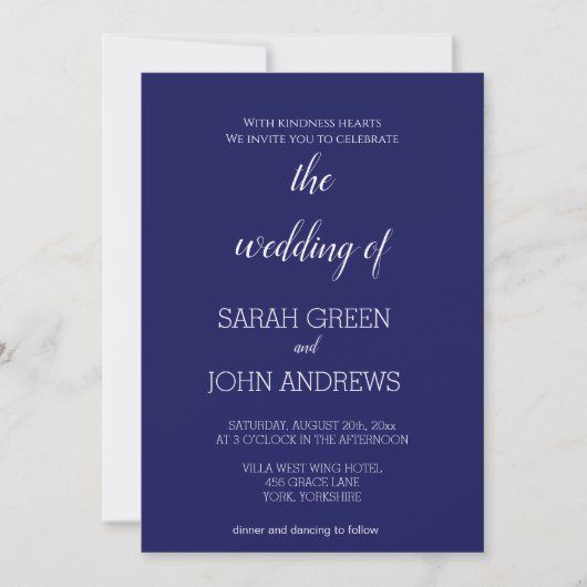 Elegant Midnight Navy Blue Wedding Einladung (Vorderseite)