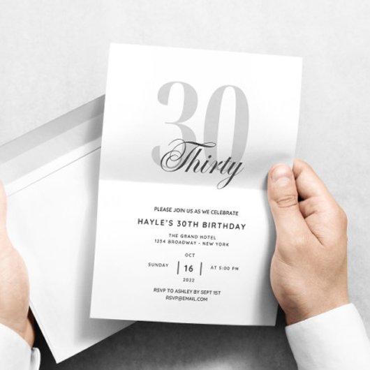 Elegant Minimal 30. Geburtstag Party Einladung
