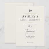 Elegant Minimal 30th Birthday Celebration Einladung (Vorne/Hinten)
