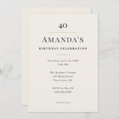 Elegant Minimal 40th Birthday Celebration Einladung (Vorne/Hinten)