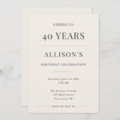 Elegant Minimal 40th Birthday Celebration Einladung (Vorne/Hinten)