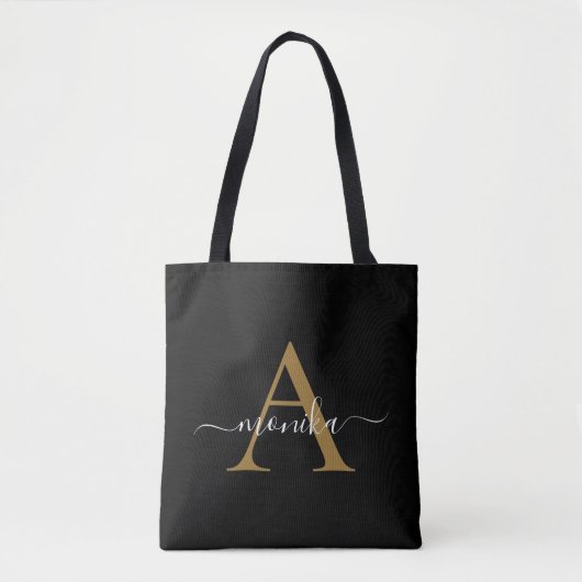 Elegant Minimal Black Gold Monogram Name Initial Tasche (Vorderseite)