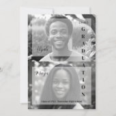 Elegant Minimal Black & White 2 Photos Double Grad Einladung (Vorderseite)