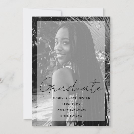 Elegant Minimal Black & White Photo Graduation Einladung (Vorderseite)