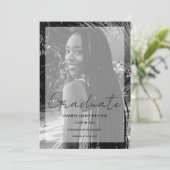 Elegant Minimal Black & White Photo Graduation Einladung (Stehend Vorderseite)