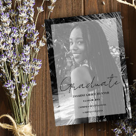 Elegant Minimal Black & White Photo Graduation Einladung