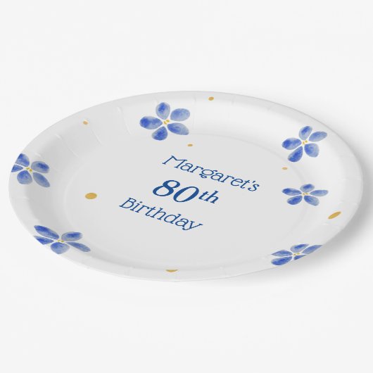 Elegant Minimal Blaue Wasserfarbe Pappteller (Schrägansicht)