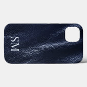 Elegant Minimal Blue Leather Monogram Initials Case-Mate iPhone Hülle (Rückseite (Horizontal))