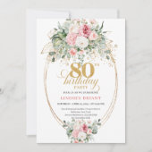 Elegant Minimal Blush Floral 80th Birthday Invites Einladung (Vorderseite)