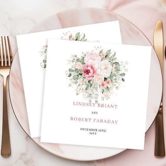Elegant Minimal Blush Roses Wedding Napkins Serviette