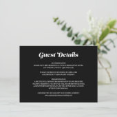 Elegant Minimal Bold Black Wedding Guest Details Begleitkarte (Stehend Vorderseite)