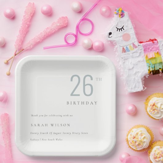 Elegant Minimal Bold Dusky Blau jedes Alter Geburt Pappteller (Party)