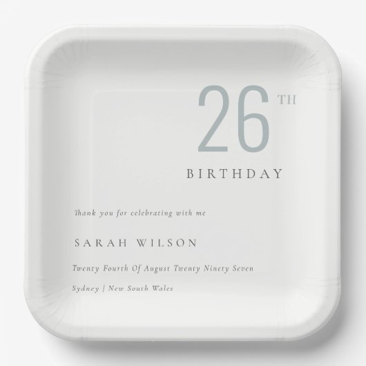 Elegant Minimal Bold Dusky Blau jedes Alter Geburt Pappteller (Vorderseite)