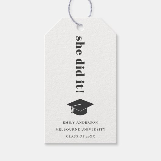 Elegant Minimal Bold Typografy Graduation Cap Geschenkanhänger (Vorderseite)