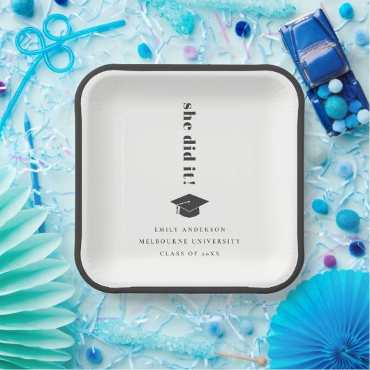 Elegant Minimal Bold Typografy Graduation Cap Pappteller (Party)