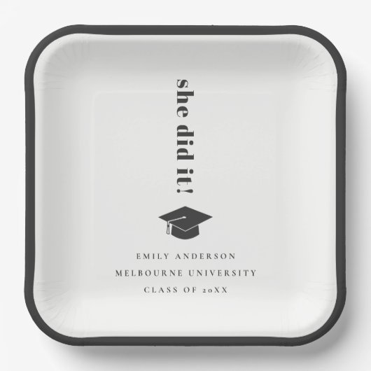 Elegant Minimal Bold Typografy Graduation Cap Pappteller (Vorderseite)