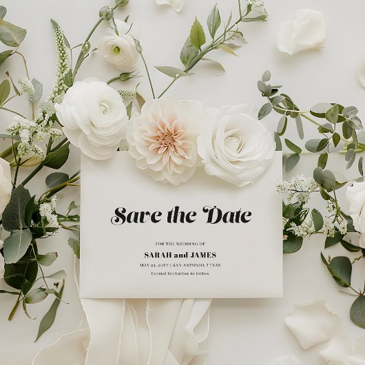 Elegant Minimal Bold White Wedding Save the Date Einladung