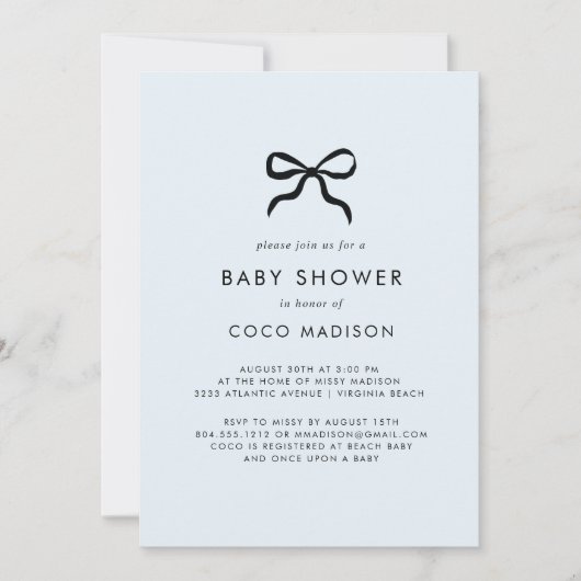 Elegant Minimal Bow Boy Baby Shower Invitation Einladung (Vorderseite)