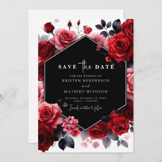 Elegant Minimal Crimson Red Wedding Save The Date (Vorne/Hinten)