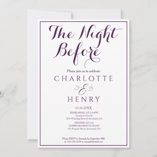 Elegant Minimal Die Nacht vor Lila Einladung (Vorderseite)