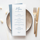 Elegant Minimal Dusty Blue Script Text Wedding Menükarte