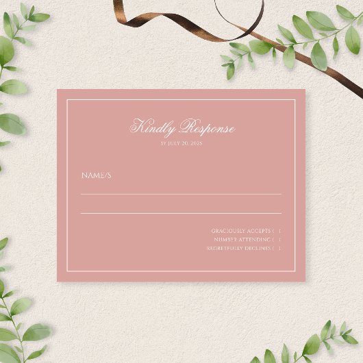 Elegant Minimal Dusty Rose Border Script Wedding RSVP Karte