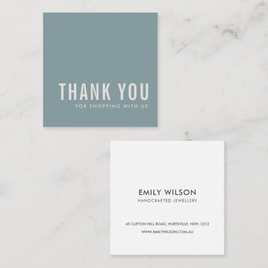 ELEGANT MINIMAL EINFACH DUSKY BLAUE GRAU DANKE QUADRATISCHE VISITENKARTE (Vorne/Hinten)