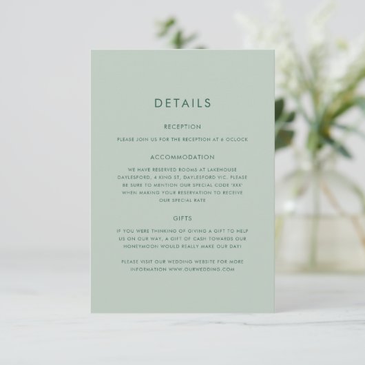 Elegant Minimal Eukalyptus Greenery Wedding Begleitkarte (Stehend Vorderseite)