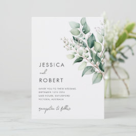Elegant Minimal Eukalyptus Greenery Wedding Einladung