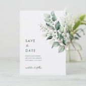 Elegant Minimal Eukalyptus Greenery Wedding Save The Date (Stehend Vorderseite)